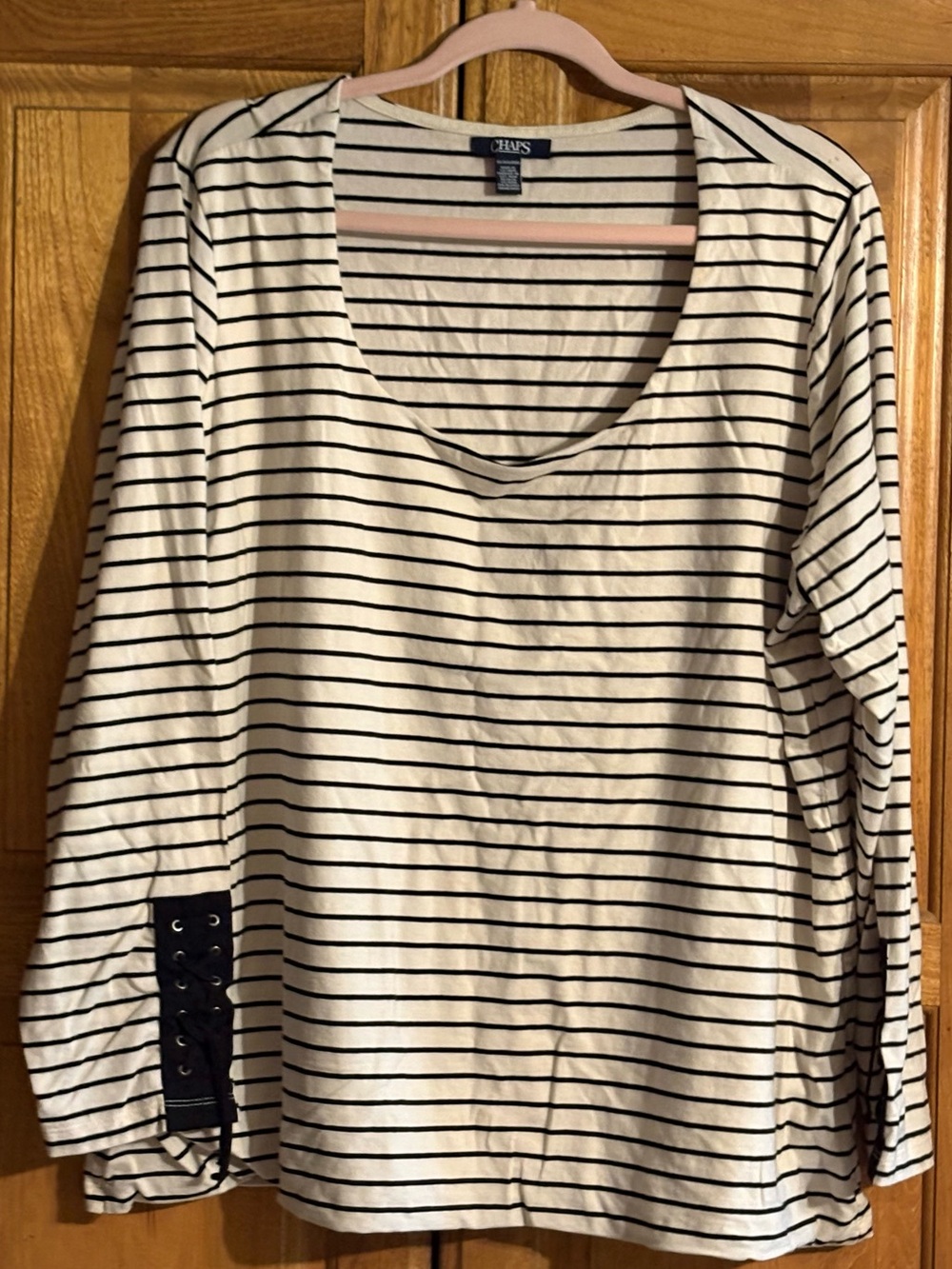 Chaps Women's Black & White Striped Long Sleeve Top